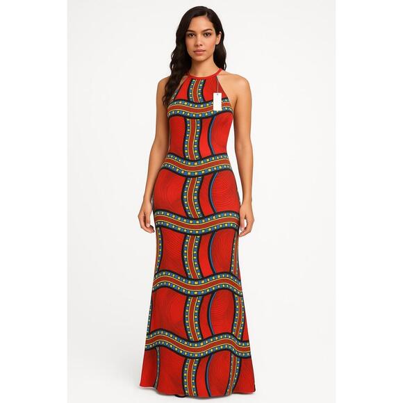 NWT Womens Multicolor Print Sleeveless Halterneck Aztec Maxi Dress Small - Picture 3 of 7